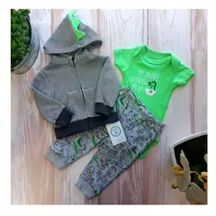 TEDMIMAK - Conjunto 3 Piezas Polerón Pantalón Body Bebé Niño Dino