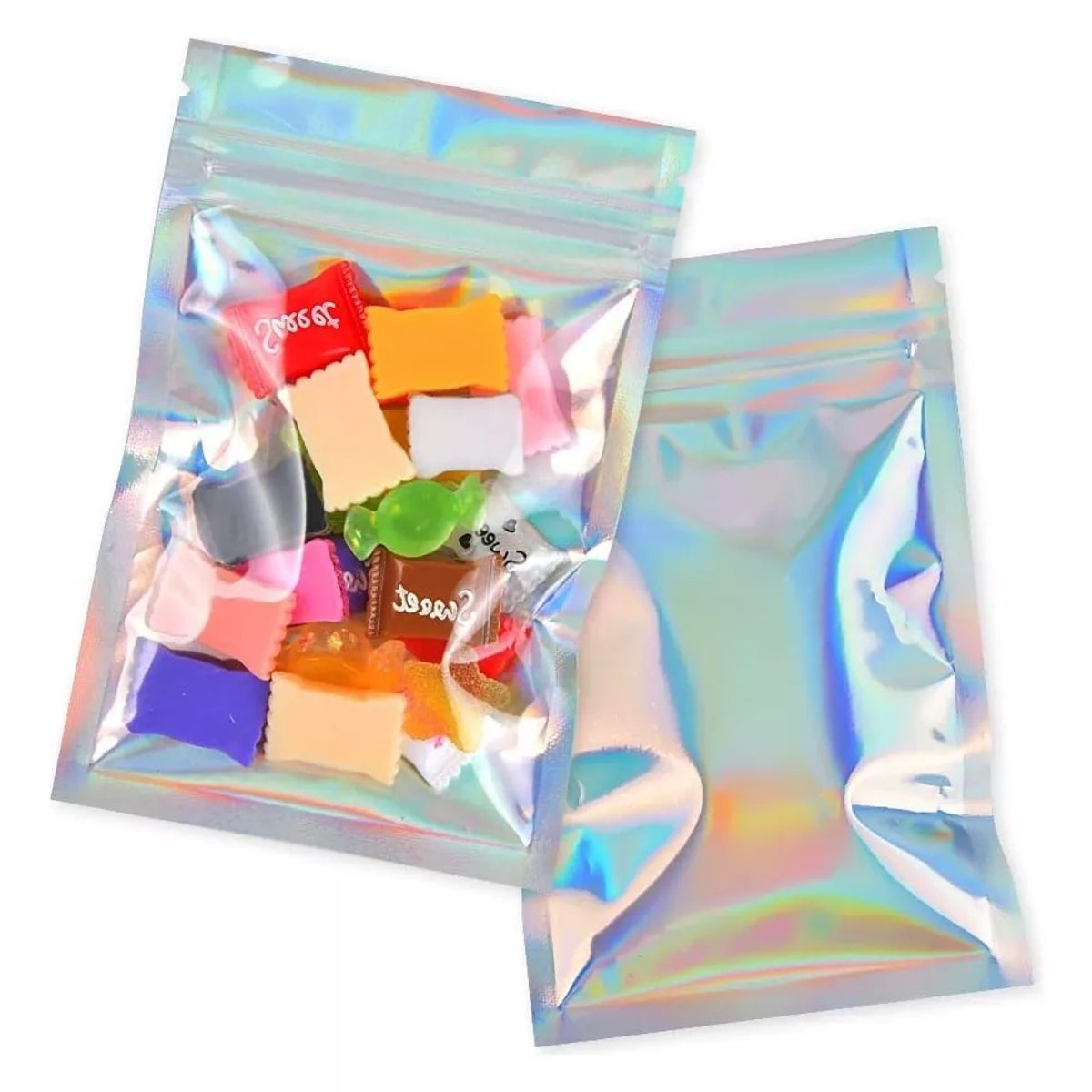 KUANGYE - 100 Bolsas Stand Up Pouch Plata Transparente Cierre 12×20 Cm