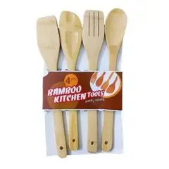 GENERICO - Cuchara de madera Bambú set de 4 unidades