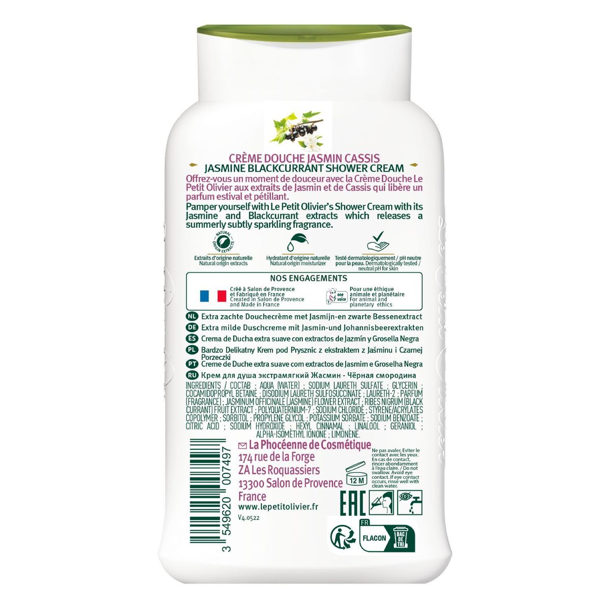 LE PETIT OLIVIER - Crema de ducha extra suave Jazmín - Casis - LPO - 250 ml.