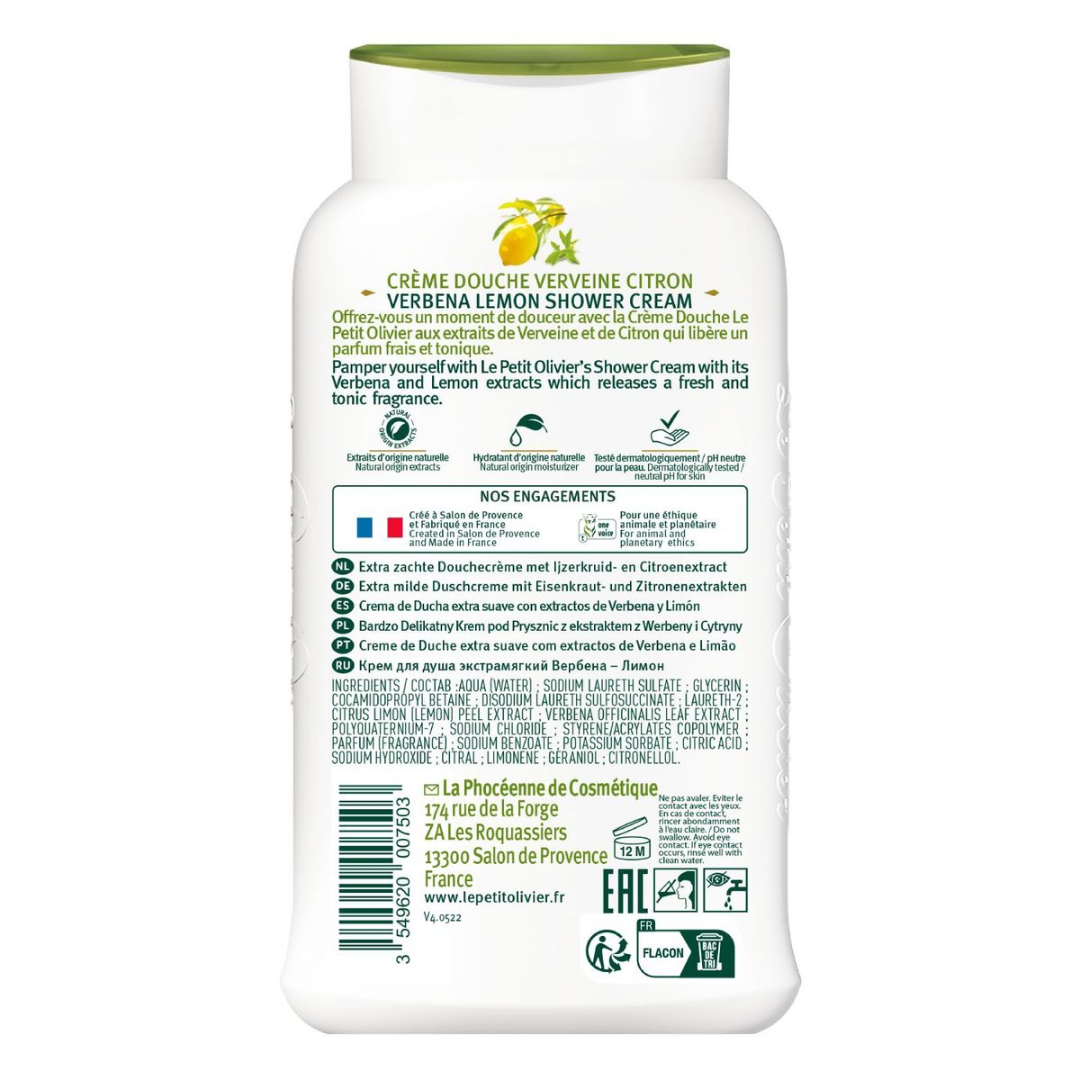 LE PETIT OLIVIER - Crema de ducha extra suave Verbena Limón - LPO - 250 ml.