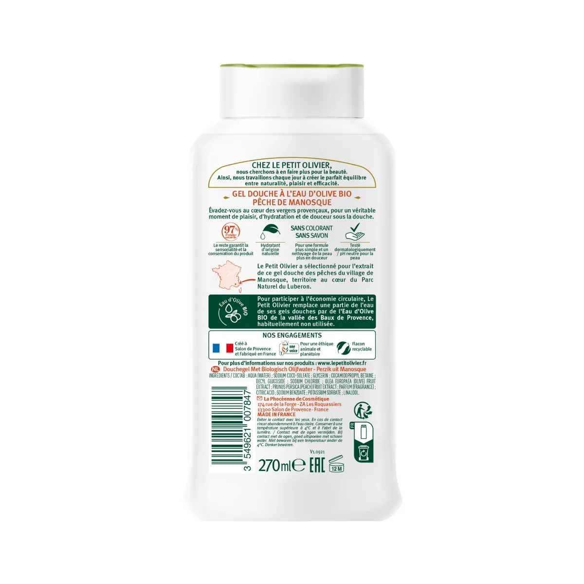 LE PETIT OLIVIER - Gel de Ducha al Agua de Oliva Durazno - LPO - 270 ml.