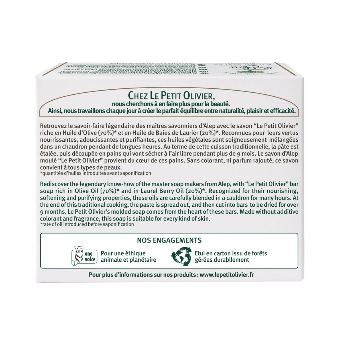 LE PETIT OLIVIER - Jabón de Alepo - Producto Vegano - Le Petit Olivier - 150 g.