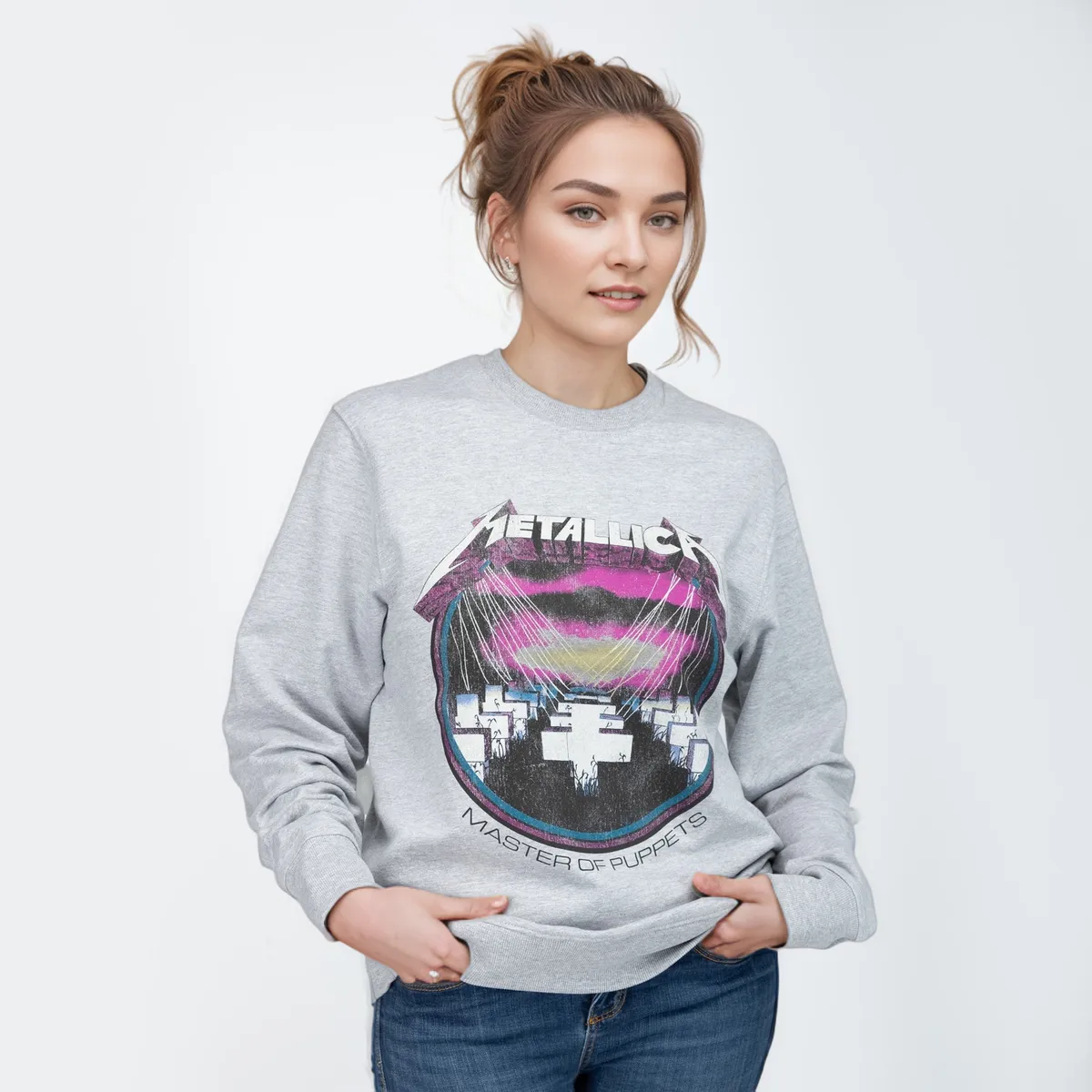METALLICA - Poleron Mujer Metallica Cruces Gris Metallica
