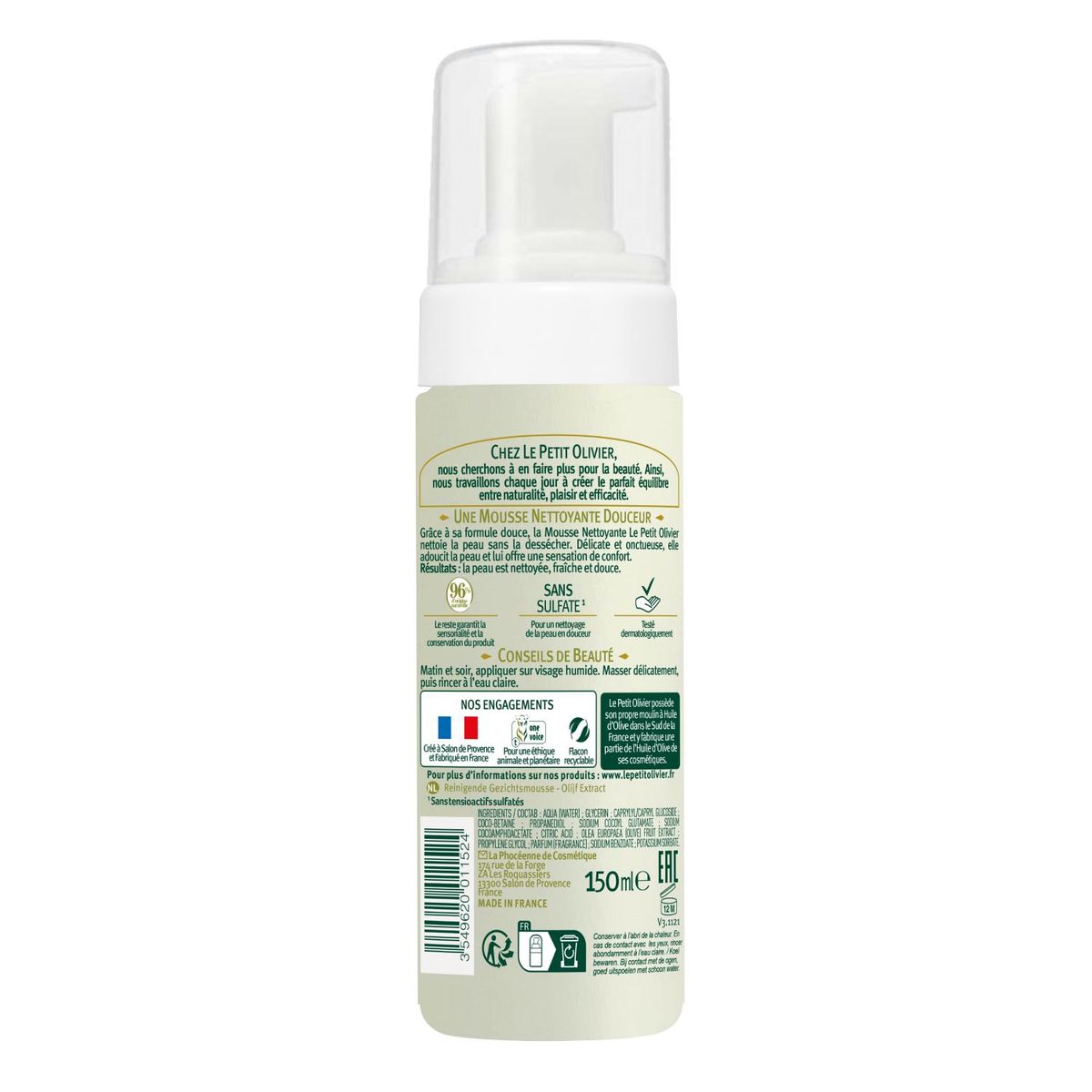 LE PETIT OLIVIER - Espuma limpiadora - Producto Vegano - Le Petit Olivier - 150 ml.
