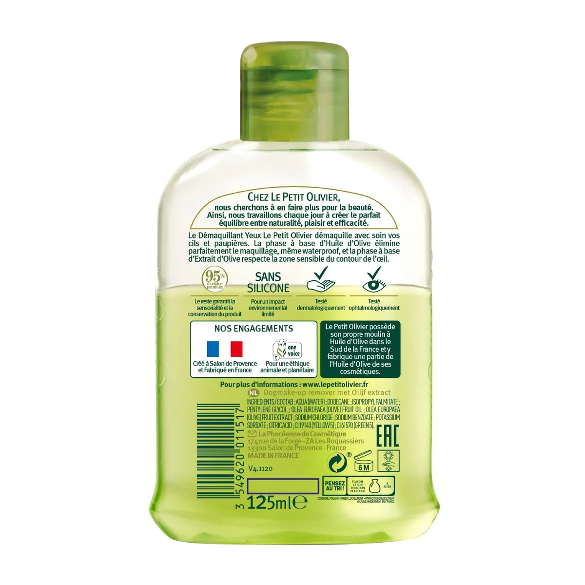 LE PETIT OLIVIER - Desmaquillante Bifásico Waterproof Oliva  - Le Petit Olivier - 125ml.