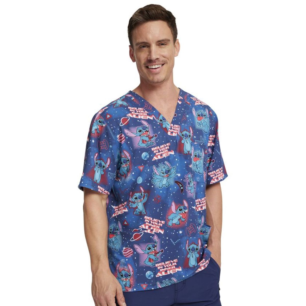CHEROKEE - Top Clinico Estampado Cherokee de Hombre Azul Marino de Stitch LHLN