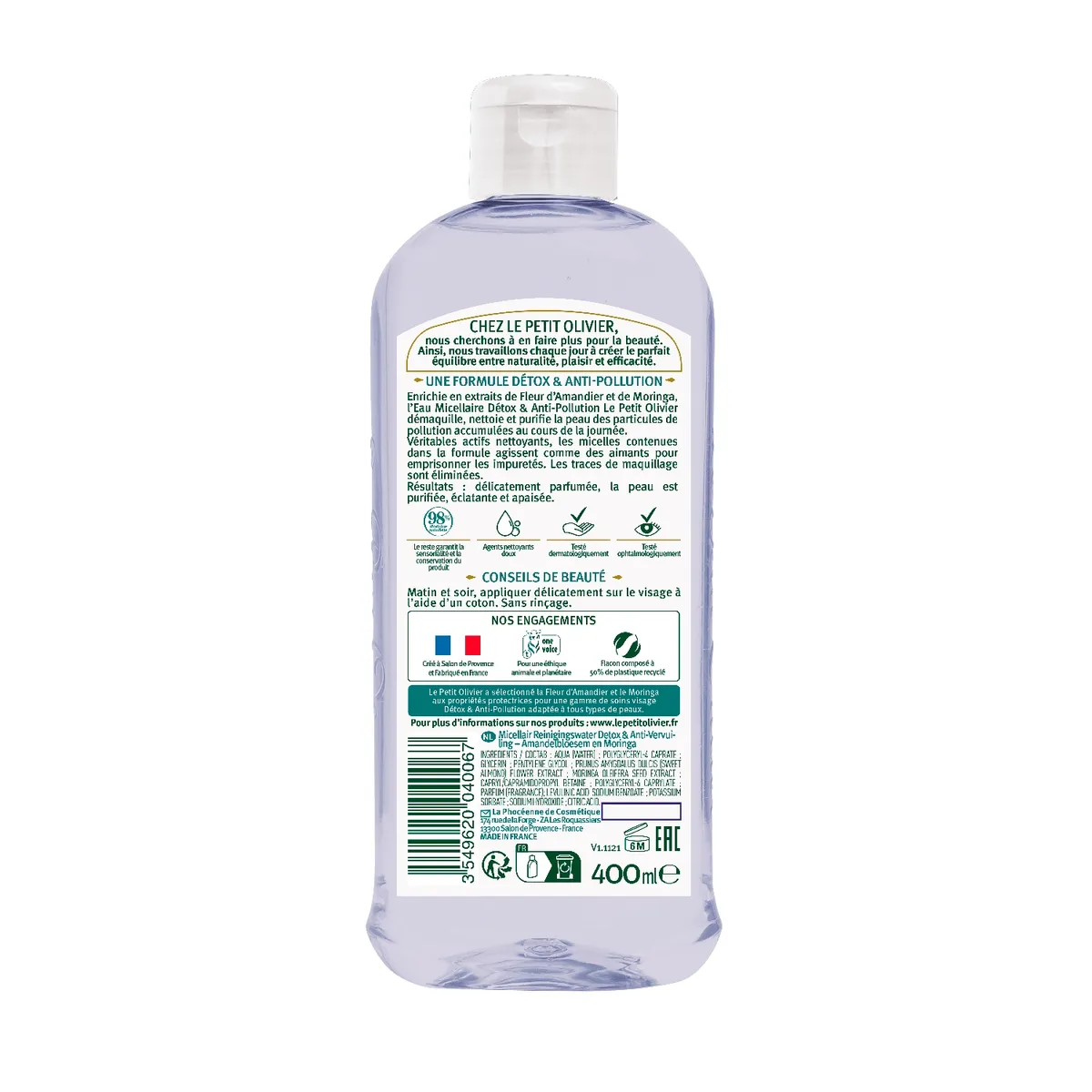 LE PETIT OLIVIER - Agua Micelar Desmaquillante Detox & Anti Contaminación - LPO - 400 ml