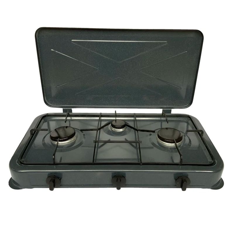 GENERICO - Cocina Cocinilla A Gas Encimera 3 Plato Con Tapa Color Negra