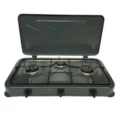 GENERICO - Cocina Cocinilla A Gas Encimera 3 Plato Con Tapa Color Negra