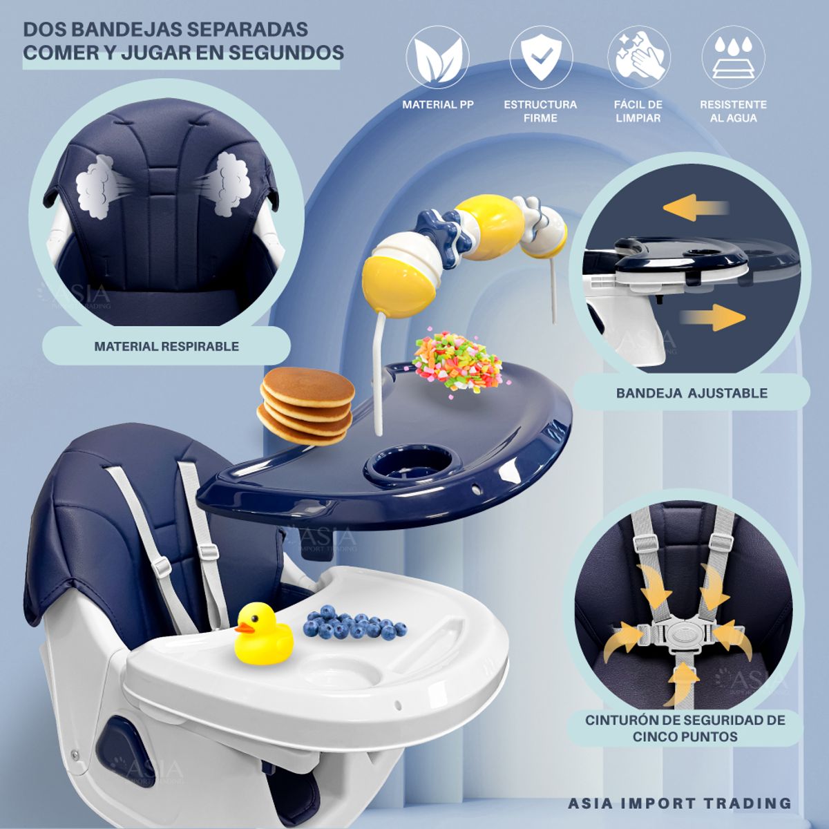 KIDSTAR - Silla de Comer Infantil 4 en 1 Kidstar Azul – Ajustable, Plegable y Multifuncional