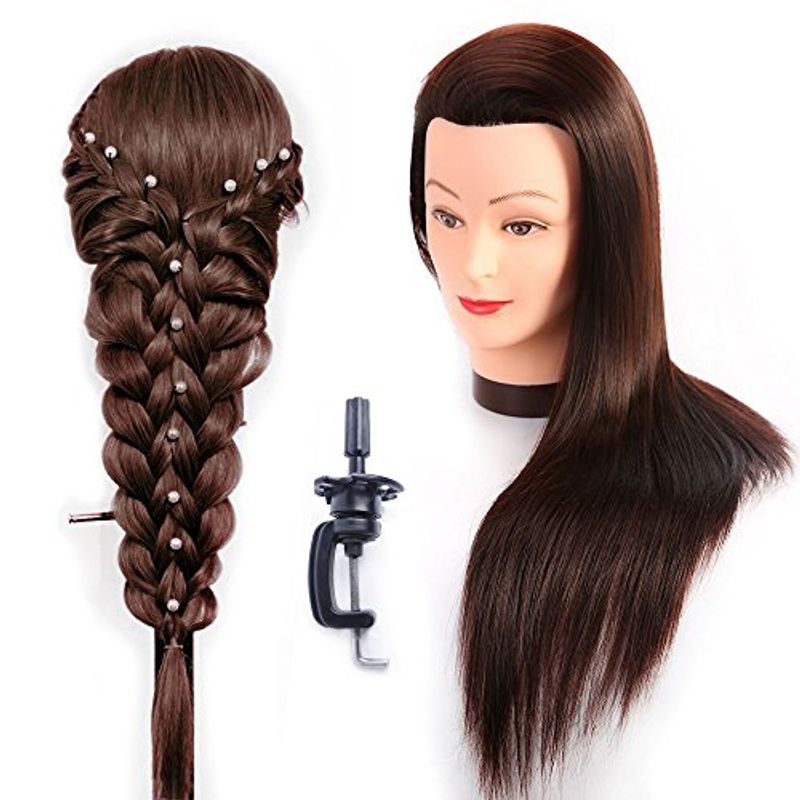 GENERICO - Cabeza Técnica de peluquería Cabello sintético 80cm de largo