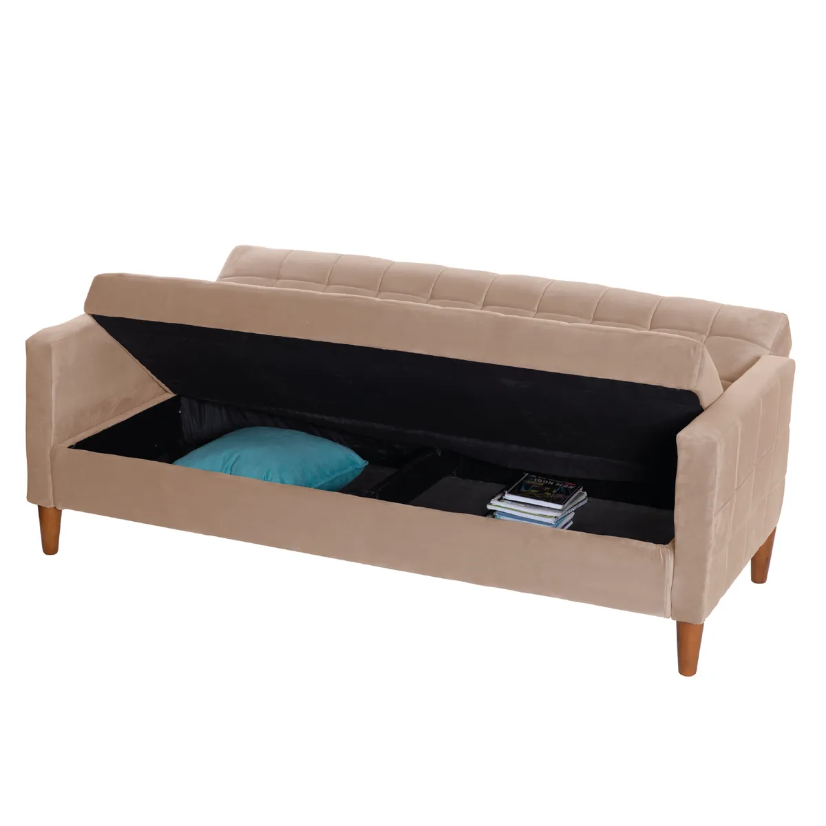 LATAM HOME - Futón Sofá Cama Genova Tela Velvet Beige