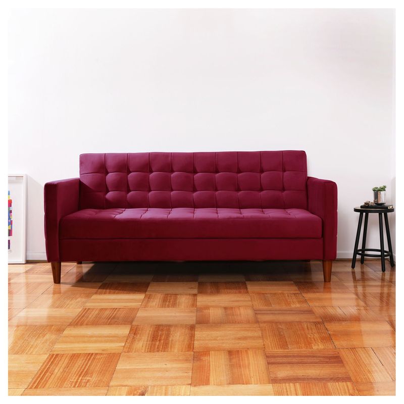 LATAM HOME - Futón Sofá Cama Genova Tela Velvet Burdeo