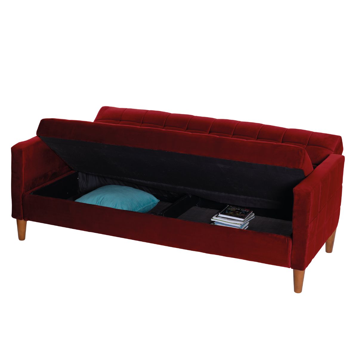 LATAM HOME - Futón Sofá Cama Genova Tela Velvet Burdeo
