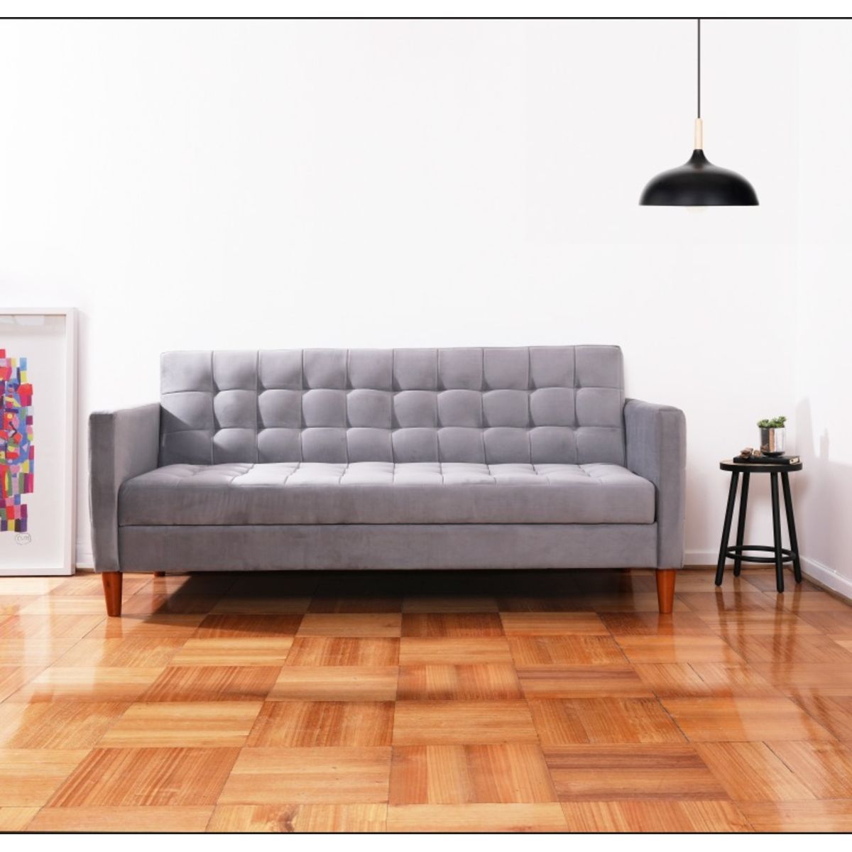 LATAM HOME - Futón Sofá Cama Genova Tela Velvet Gris