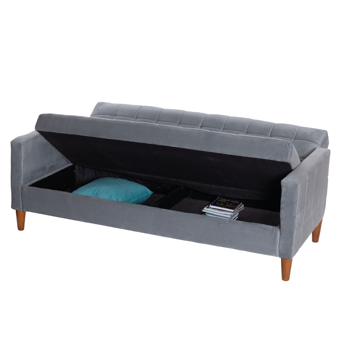 LATAM HOME - Futón Sofá Cama Genova Tela Velvet Gris