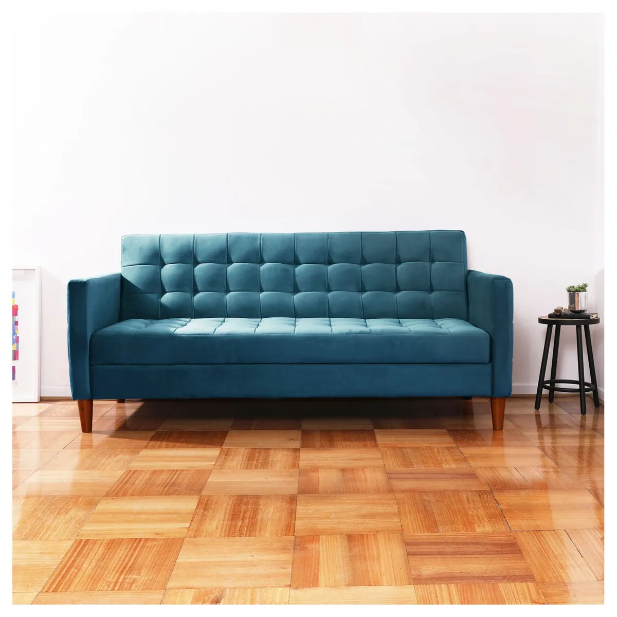 LATAM HOME - Sofá Futón Latam Home Genova 3 Cuerpos Azul Petróleo con Almacenamiento