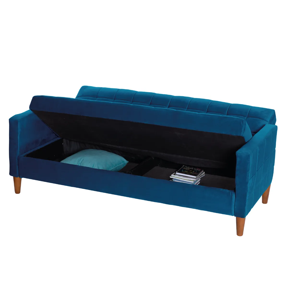 LATAM HOME - Sofá Futón Latam Home Genova 3 Cuerpos Azul Petróleo con Almacenamiento