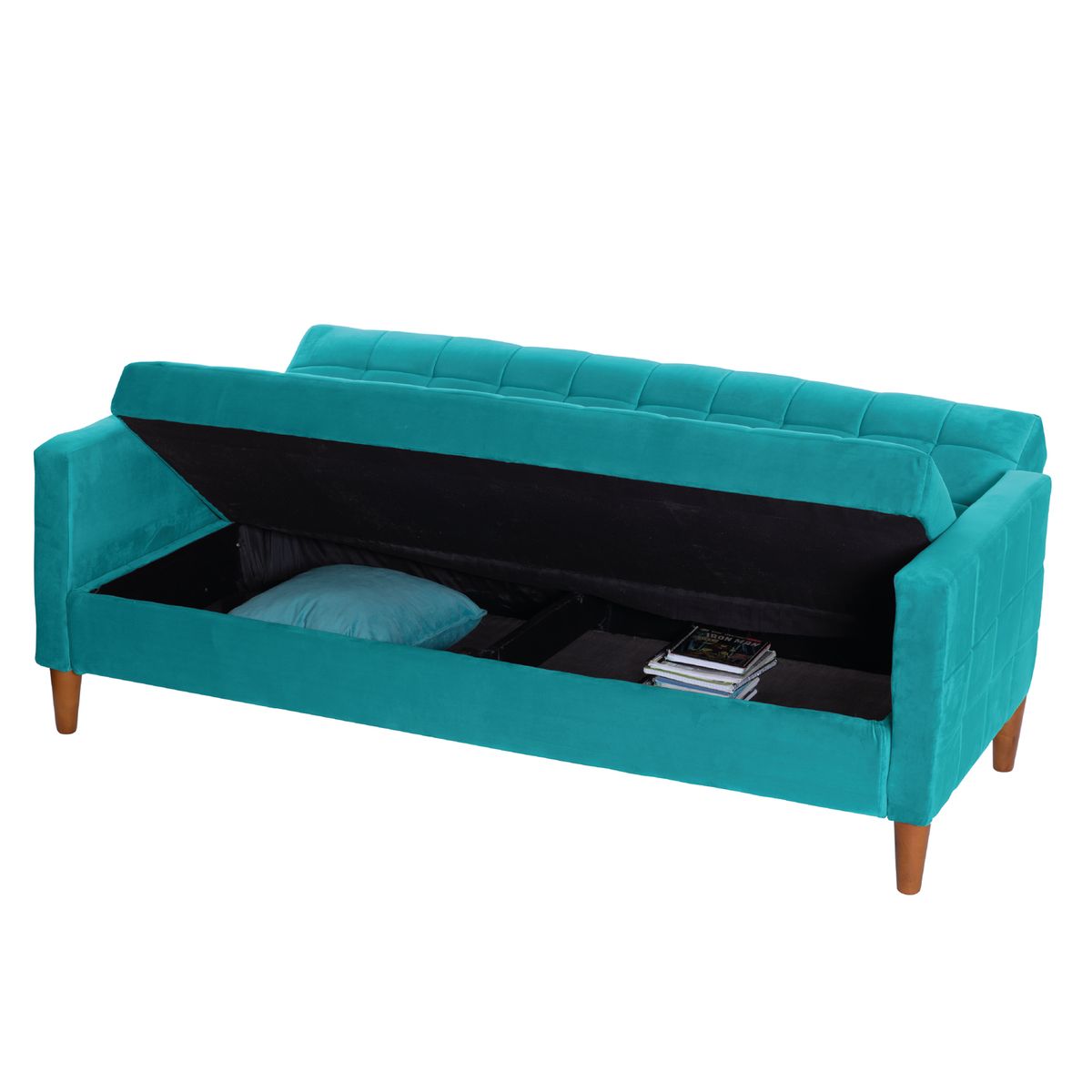 LATAM HOME - Futón Sofá Cama Genova Tela Velvet Turquesa
