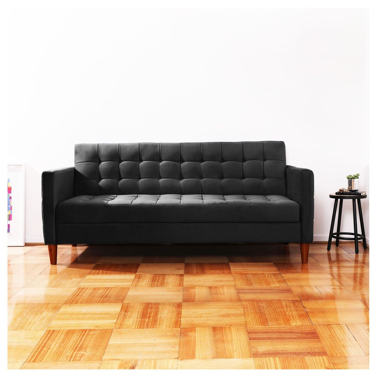 LATAM HOME - Sofá Cama Latam Home Genova 3 Cuerpos Tela Velvet Negro