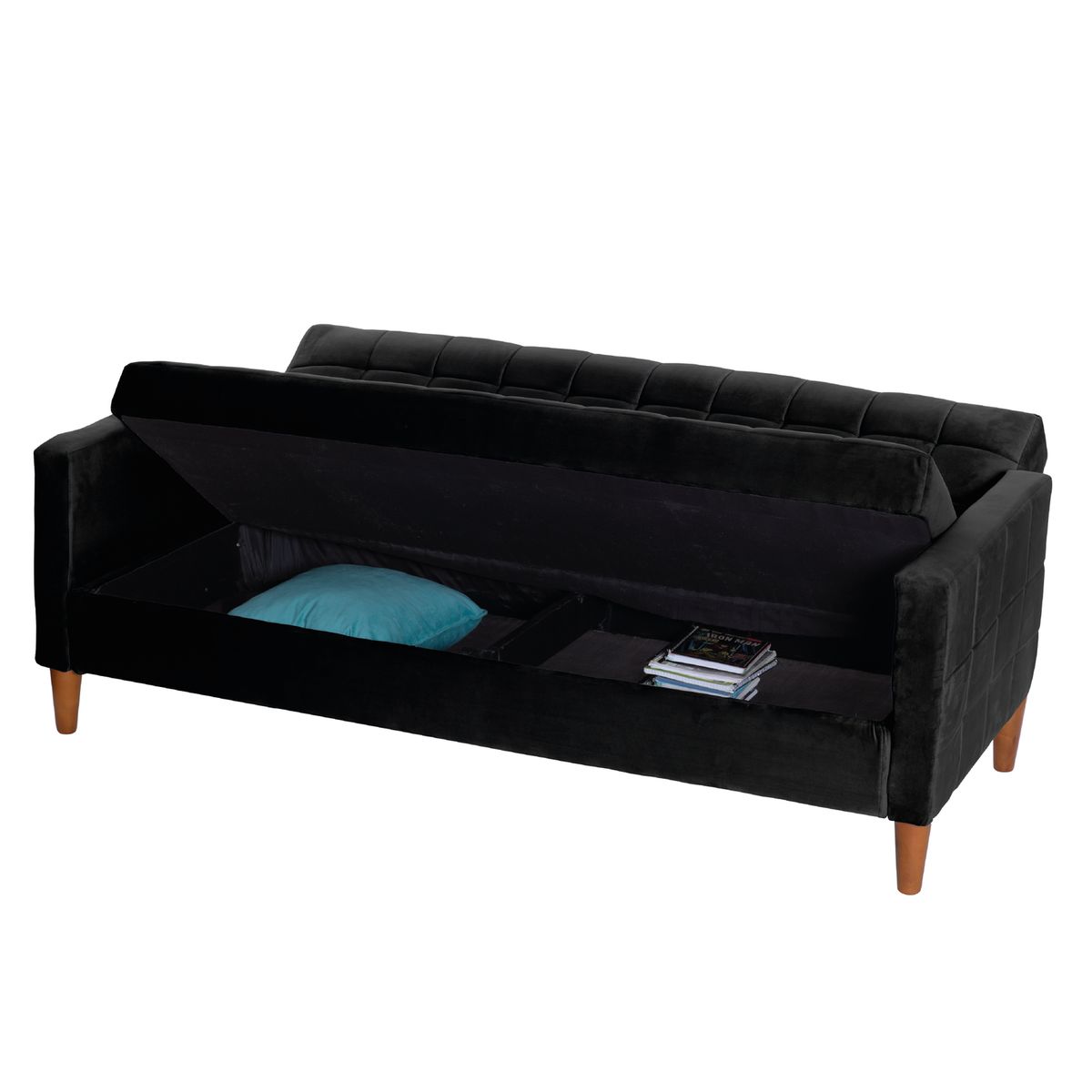 LATAM HOME - Sofá Cama Latam Home Genova 3 Cuerpos Tela Velvet Negro