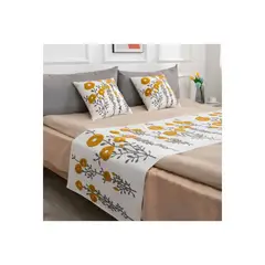 GENERICO - Piecera Bordada 2 Plazas 70 x 210 cm - Flores Mostaza