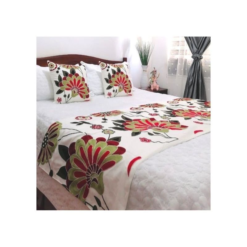 GENERICO - Piecera Bordada 2 Plazas 70 x 210 cm Flores Silvestres
