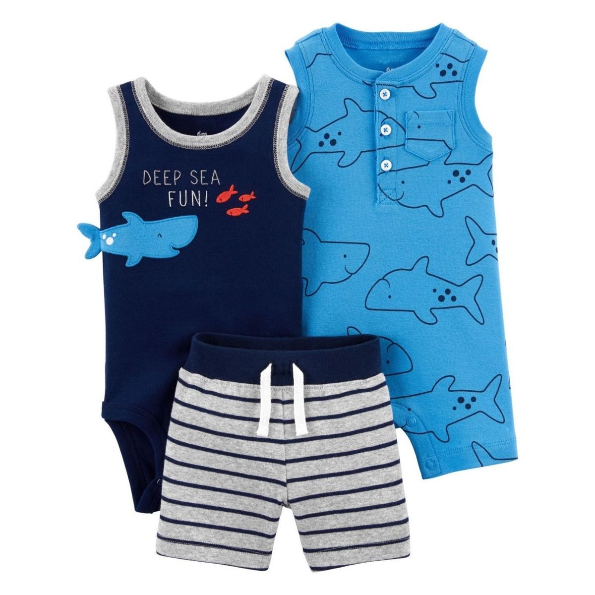 TEDMIMAK - Set 3 Piezas Tedmimak Tiburon Infantil 100% Algodón Conjunto Enterito