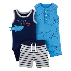TEDMIMAK - Set 3 Piezas Tiburon Infantil 100% Algodón Conjunto Enterito