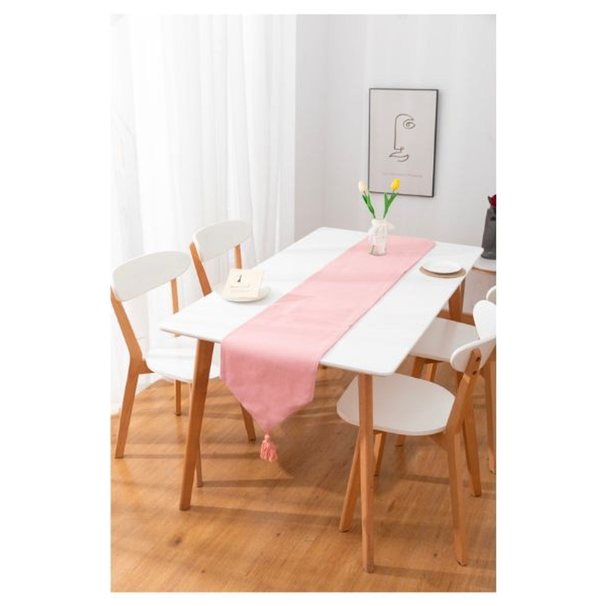 GENERICO - Camino de Mesa Lino Rectangular - Rosado 33 x 180 cm