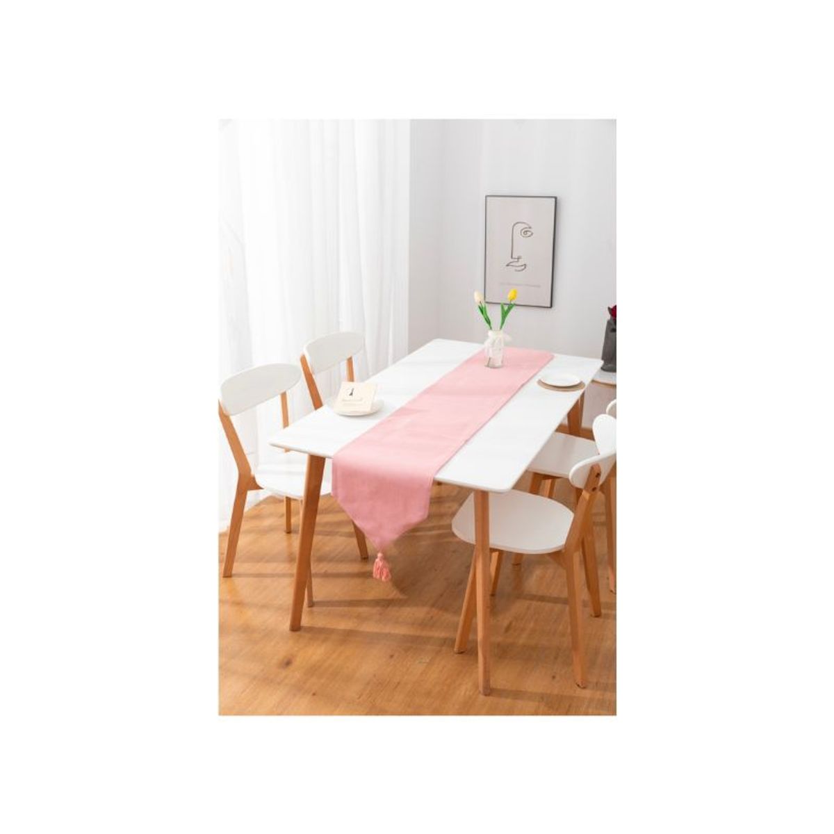 GENERICO - Camino de Mesa Lino Rectangular - Rosado 33 x 180 cm