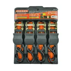 MAKAWA - Juego 4 Eslinga Cinta Amarre Con Ratchet 1 Pulgx15 Ft MK0754