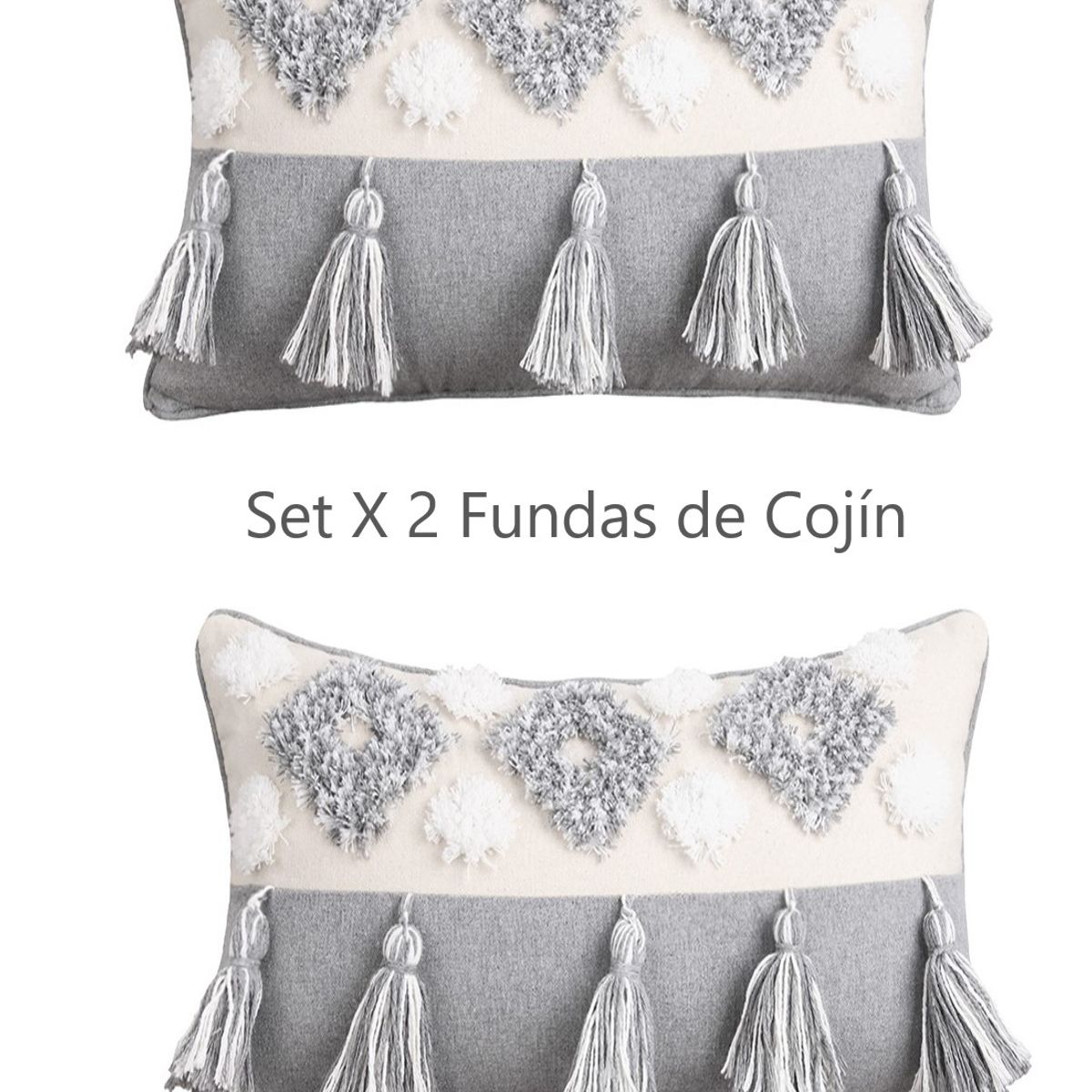 COMPRAPO - Set X 2 Fundas para Cojín Boho Chic Algodón Gris Crudo 30x50 cm