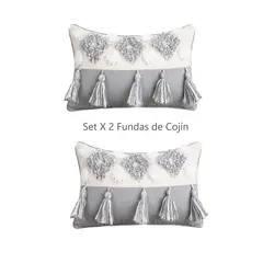 COMPRAPO - Set X 2 Fundas para Cojín Boho Chic Algodón Gris Crudo 30x50 cm