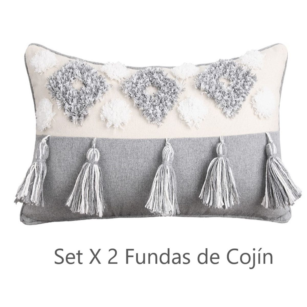 COMPRAPO - Set X 2 Fundas para Cojín Boho Chic Algodón Gris Crudo 30x50 cm