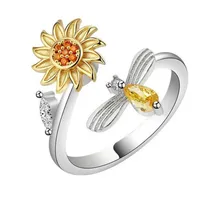 Anillo Antiestrés Tik Tok Flor Girasol Giratorio Ajustable