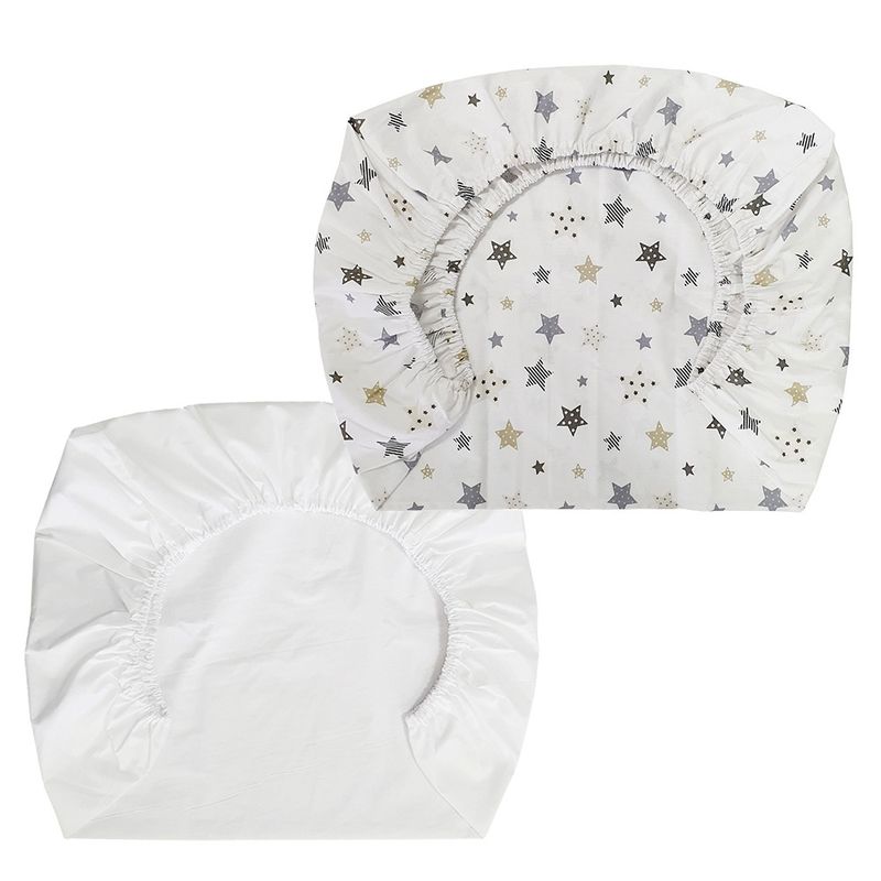GENERICO - Pack 2 Sábanas Bajeras Para Pack & Play Blanco-Diseño Estrellas Beige