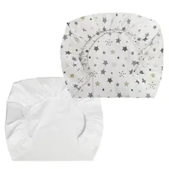 GENERICO - Pack 2 Sábanas Bajeras Para Pack & Play Blanco-Diseño Estrellas Beige