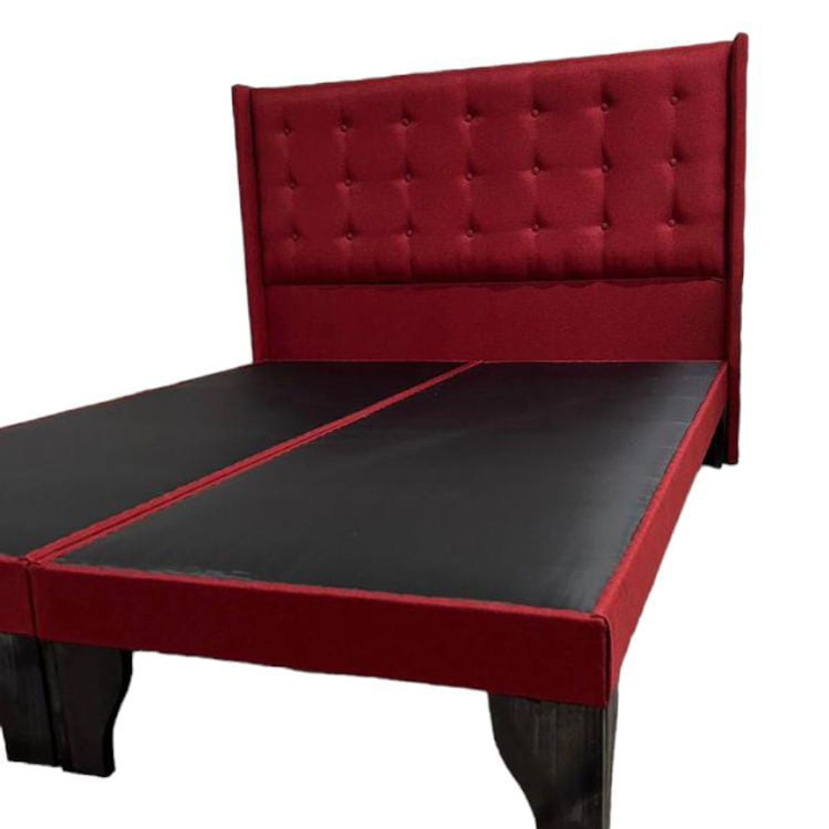 FLOBAL - Cama Europea 2 Plazas Base Dividida + Respaldo Abotonada Rojo