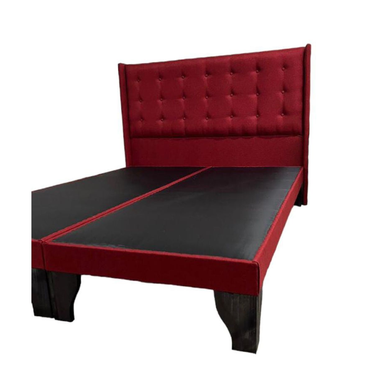 FLOBAL - Cama Europea 2 Plazas Base Dividida + Respaldo Abotonada Rojo