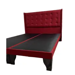FLOBAL - Cama Europea 2 Plazas Base Dividida + Respaldo Abotonada Rojo