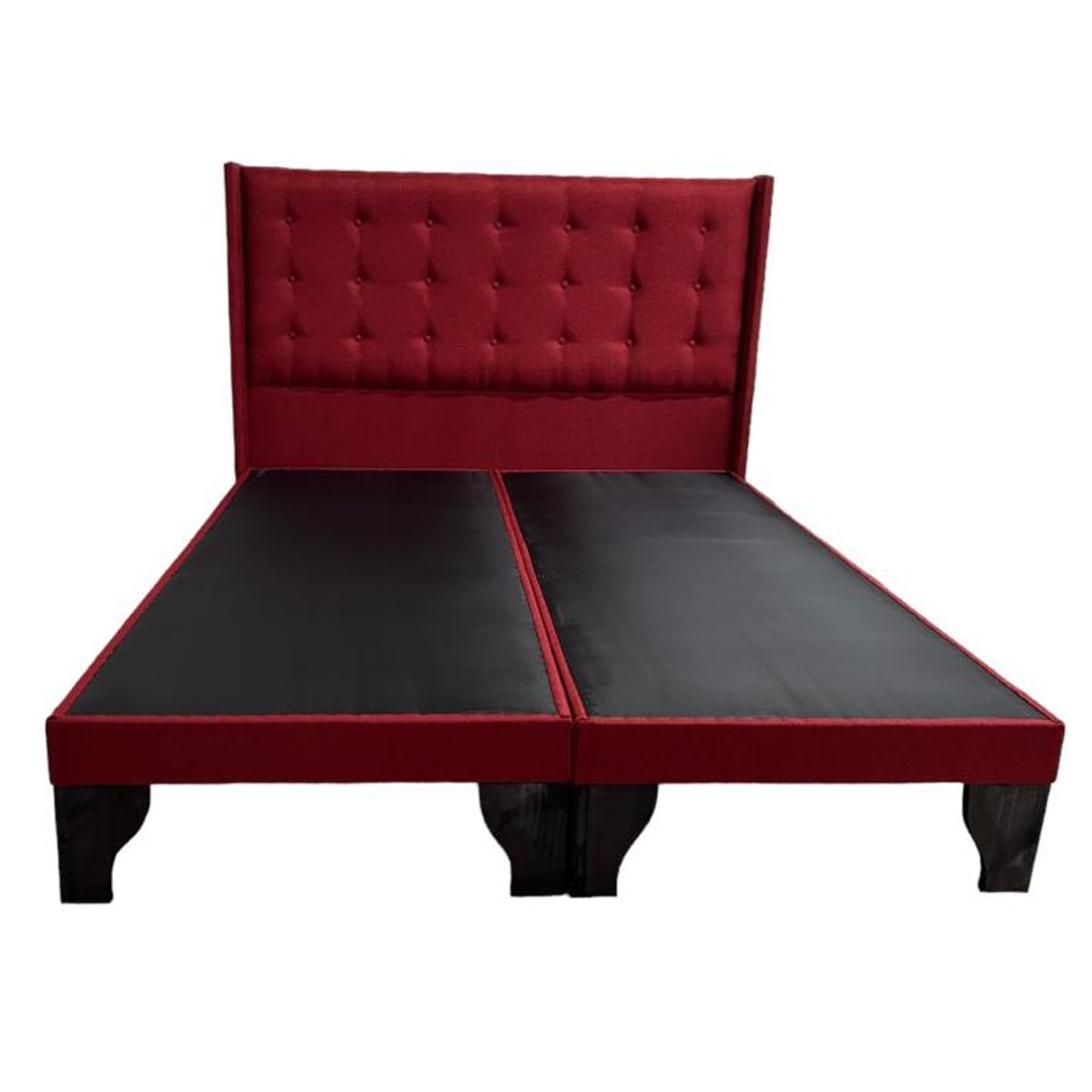 FLOBAL - Cama Europea 2 Plazas Base Dividida + Respaldo Abotonada Rojo