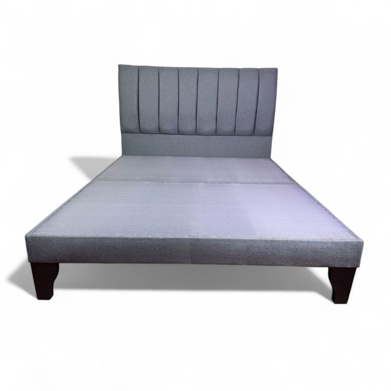 FLOBAL - Cama Europea 2 Plazas Base Dividida + Respaldo Fanjas Gris
