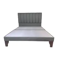 FLOBAL - Cama Europea 2 Plazas Base Dividida + Respaldo Fanjas Gris