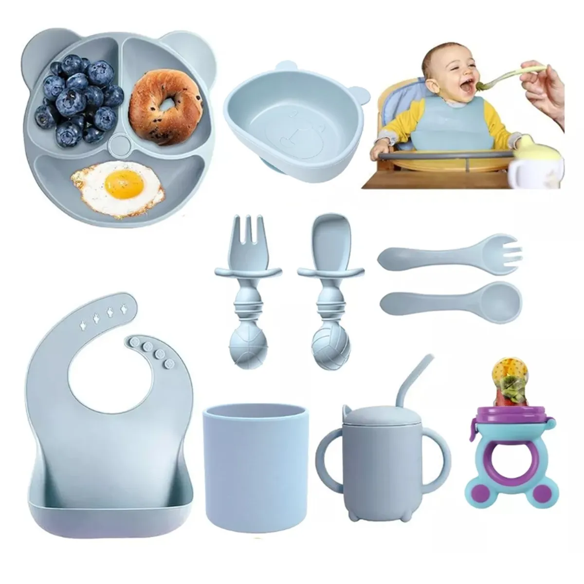 TNAKIEX - Juego De Alimentación De Silicona Antideslizante Para Bebés