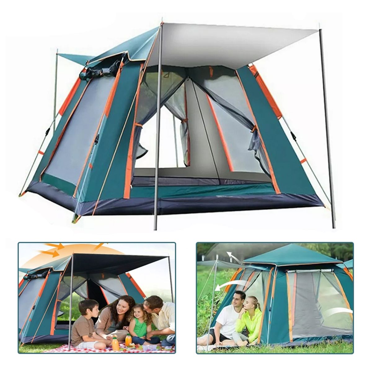 TNAKIEX - Tienda Casa De Campaña 4 Personas Grande Camping Impermeable