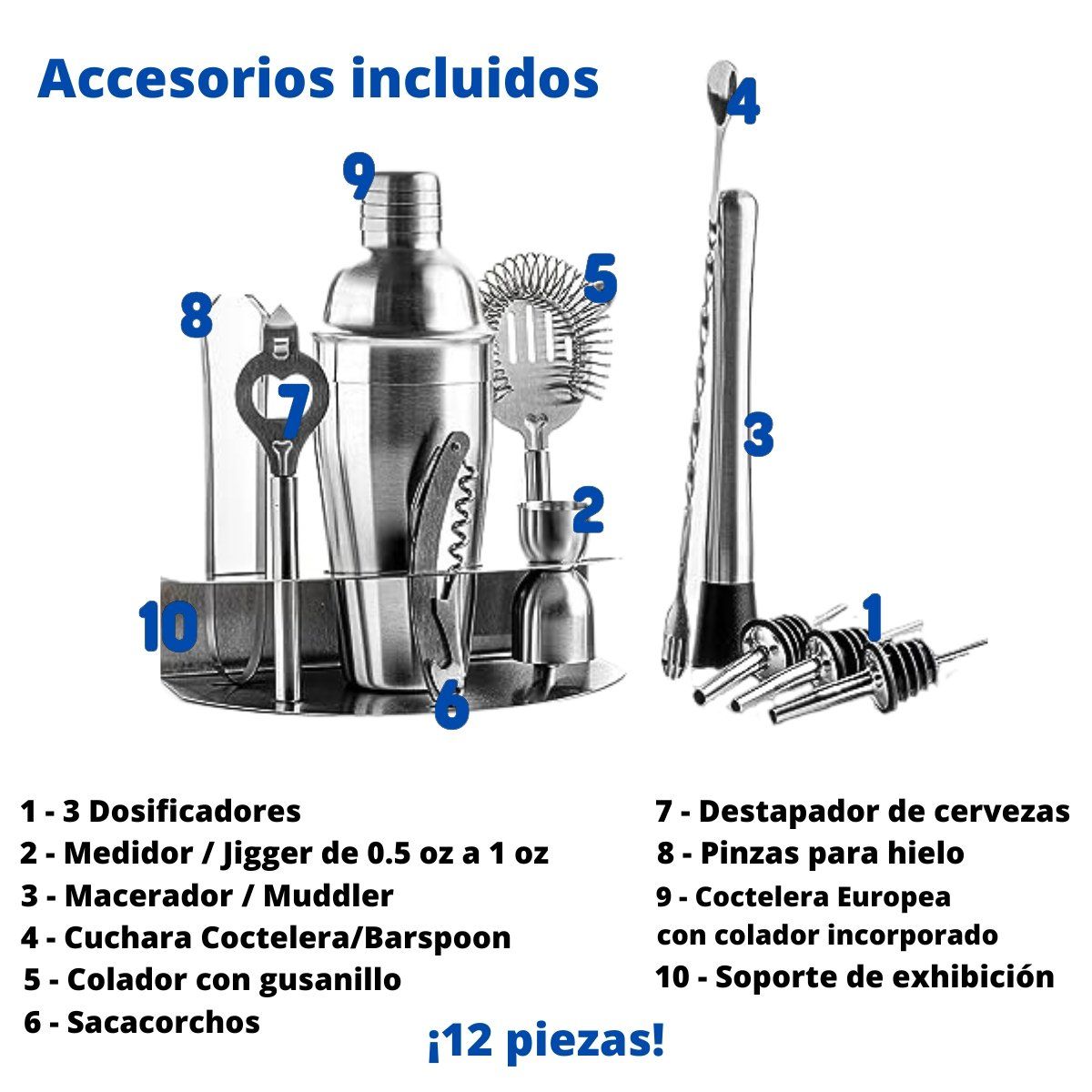 CHILE TENDENCIA - Set Coctelería Juego de 12 piezas Kit Profesional Bartender
