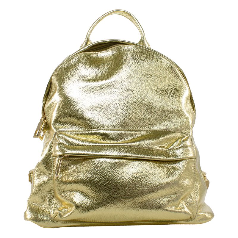 MAILEA - Mochila ecocuero lisa metalizada para mujer oro