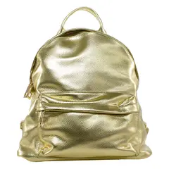 MAILEA - Mochila ecocuero lisa metalizada para mujer oro